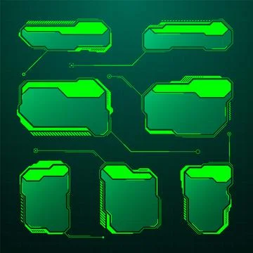 Green futuristic HUD, UI elements. Sci-fi user interface text boxes, callouts 库存插图