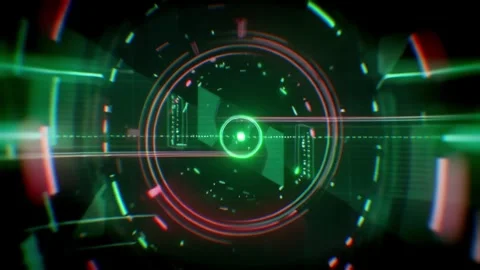 Green Futuristic Scanner Interface with Concentric Rings and Target HUD Stock-Footage 332338507