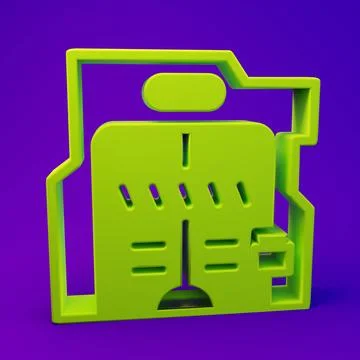 Green Futuristic sliding doors icon isolated on purple-blue background. Min.. Stock Illustration