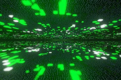Green Futuristic Stream Data Communication Flying Into Digital Technologic 3d イラスト素材