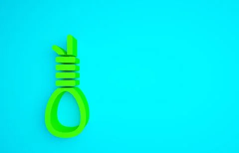 Green Gallows rope loop hanging icon isolated on blue background. Rope tied i 스톡 일러스트