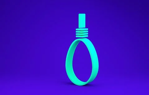 Green Gallows rope loop hanging icon isolated on blue background. Rope tied i 스톡 일러스트