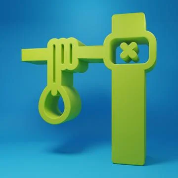 Green Gallows rope loop hanging icon isolated on blue background. Rope tied.. Stock Illustration