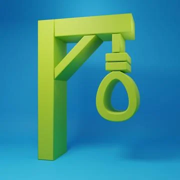 Green Gallows rope loop hanging icon isolated on blue background. Rope tied.. Stock Illustration