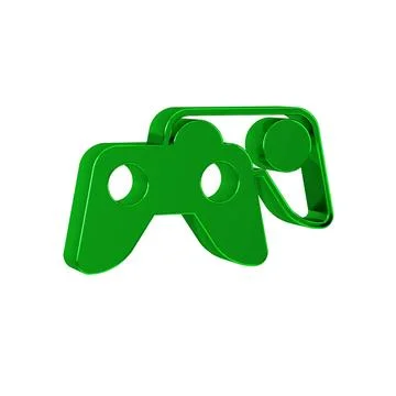 Green Game controller or joystick for game console icon isolated on transpa.. 库存插图