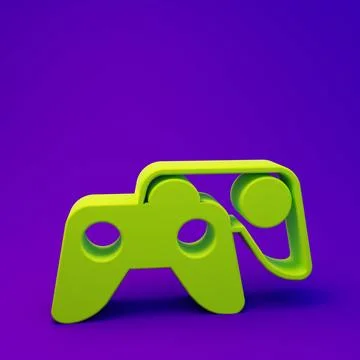 Green Game controller or joystick for game console icon isolated on purple-.. Stock Illustration