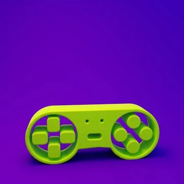 Green Game controller or joystick for game console icon isolated on purple-.. Stock Illustration