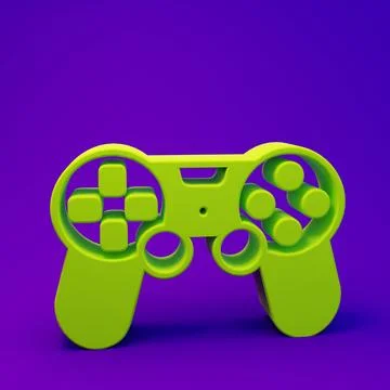 Green Game controller or joystick for game console icon isolated on purple-.. Stock Illustration