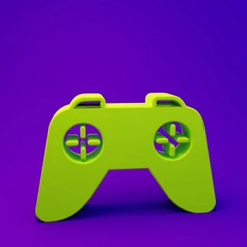Green Game controller or joystick for game console icon isolated on purple-.. Stock Illustration