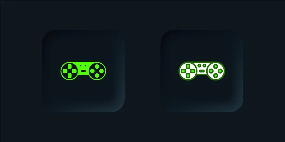 Green Game controller or joystick for game console icon isolated on black b.. Stock Illustration