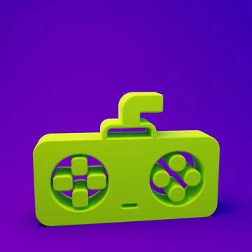 Green Game controller or joystick for game console icon isolated on purple-.. Stock Illustration
