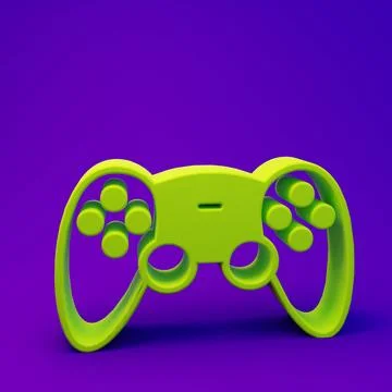 Green Game controller or joystick for game console icon isolated on purple-.. Stock Illustration