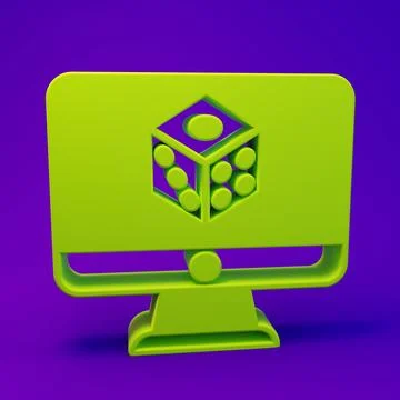 Green Game dice icon isolated on purple-blue background. Casino gambling. M.. Stock Illustration