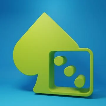 Green Game dice icon isolated on blue background. Casino gambling. Minimali.. Stock Illustration