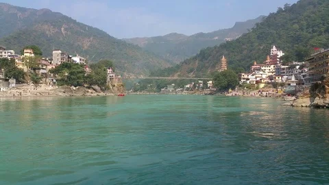  Green Ganga/Ganges river flow in Rishikesh, India Stock Footage 110856184