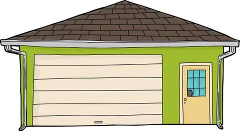 Green Garage with Broken Window Stock Illustration