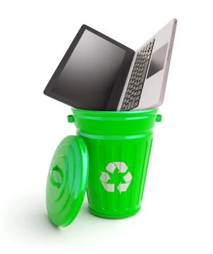 Green garbage bin with computer 스톡 일러스트