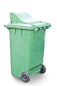 Green garbage bin isolated on white Stock Photos