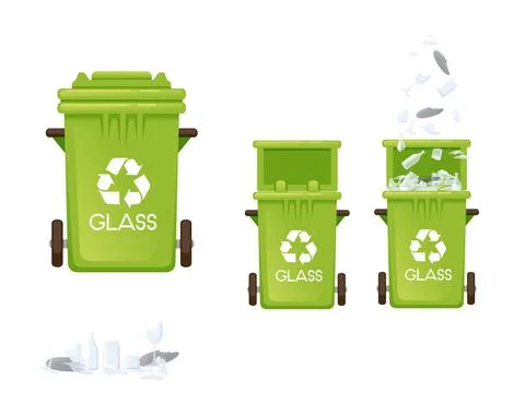 Green garbage bin trash can for glass types of waste vector illustration Stock Illustration