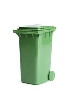 Green garbage, trash bin isolated on white background Stock Photos