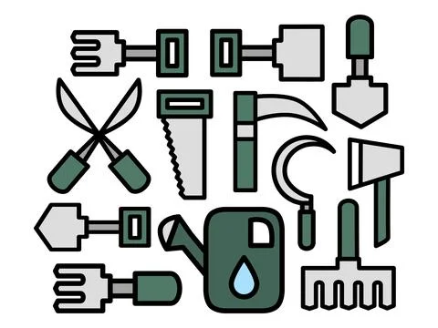 Green Garden tools flat イラスト素材