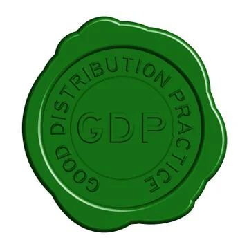 Green GDP (Good distribution practice) round wax seal on white bacckground Stock Illustration