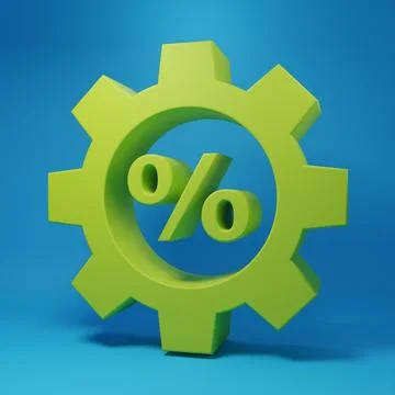 Green Gear with percent icon isolated on blue background. Minimalism concep.. Stock Illustration