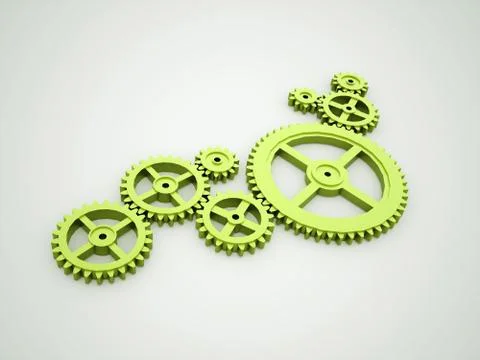 Green gears concept rendered Stock Illustration