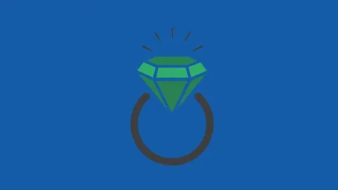 Green gemstone ring icon animation with a flat design style on a blue background Stock Footage 332673731