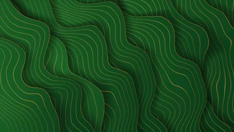Green geometric abstract motion background with golden linear waves Stock Footage 330484016