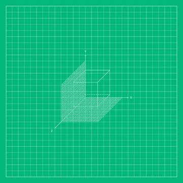 Green geometric background featuring a white wireframe three-dimensional form 库存插图