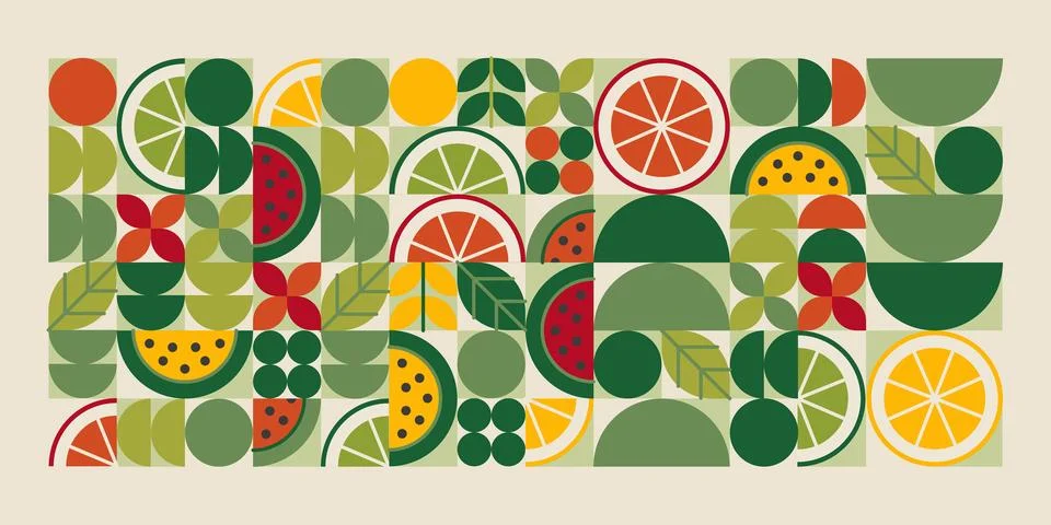 Green geometric fruit slices pattern Stock Illustration
