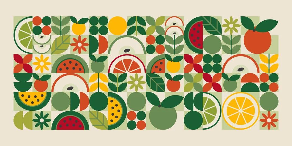 Green geometric fruit slices pattern Stock Illustration