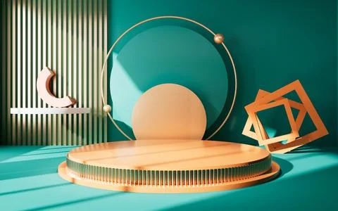 Green geometric interior architecture and empty stage, e-commerce backgroun.. Stock Illustration