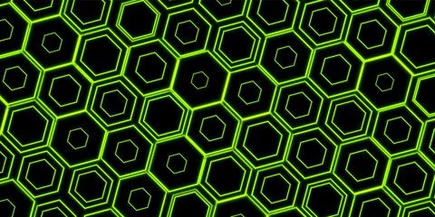 Green geometric laser hexagons abstract futuristic neon background Stock Illustration