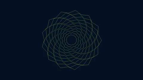 Green geometric pattern with circular shape woven from thin lines on a dark blue Stock Footage 285675461