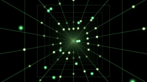 Green geometric pattern creates depth with lights and lines Stock Footage 338325286