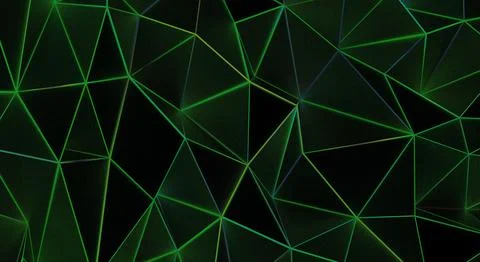 Green geometric pattern with neon lines on black background イラスト素材