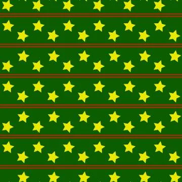 Green geometric pattern with red ribbons, yellow stars arranged in a row. Bright Stock Illustration