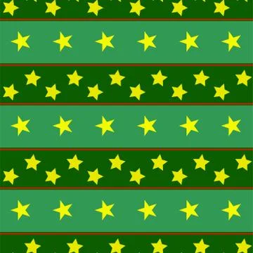 Green geometric pattern with red ribbons, yellow stars arranged in a row. Bright Stock Illustration