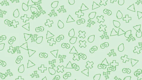Green geometric shapes pattern with triangles, drops, and crosses Stock Footage 321570058