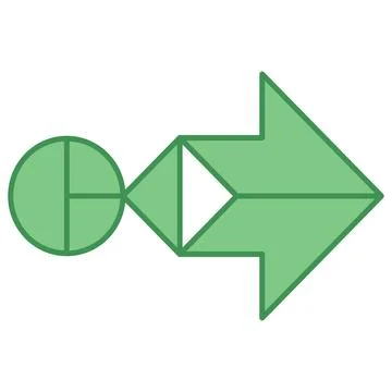 Green geometric structure right arrow pointing forward on white. Stock Illustration