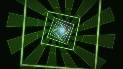 Green geometric tunnel with light motion effects in 3D space Stock Footage 337301664