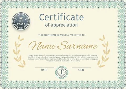 Green geometry border for certificate. Certificate blank for award. Vector Stock Illustration