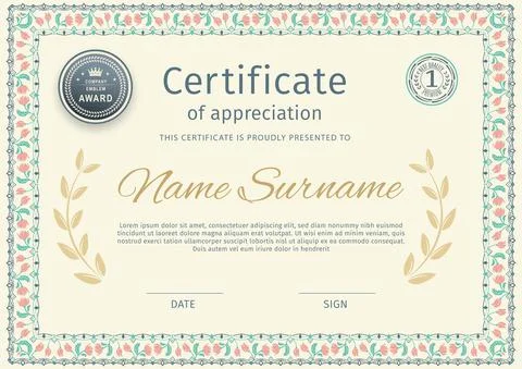 Green geometry border for certificate. Certificate blank for award. Vector Stock Illustration