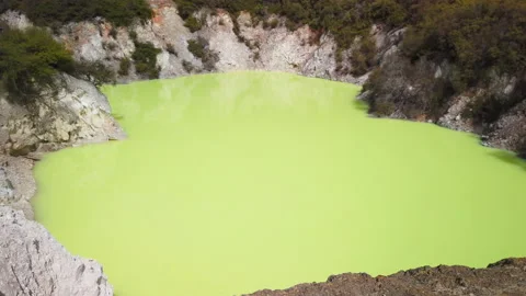 Green geothermal lake called Devil's Bath,Rotorua,North Island, New Zealand Stock Footage 142193305