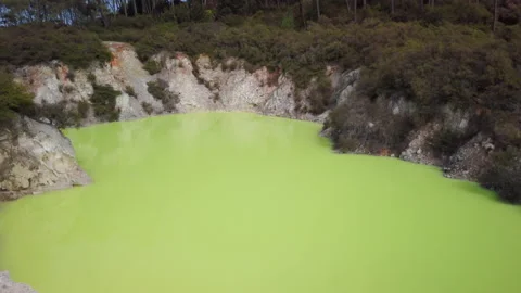 Green geothermal lake called Devil's Bath,Rotorua,North Island, New Zealand Stock Footage 142238075