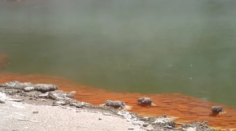Green geothermal lake edge Stock Footage 3018479