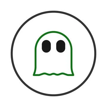 Green ghost minimalist artwork on white circle backdrop, encircled by black.. Stock Illustration