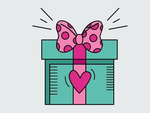 Green gift box with a bow and a heart, isolated on the background. Stock Illustration